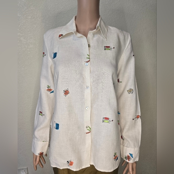Women's RICHARD MALCOLM White 100% Irish Linen Shirt Size Small - Picture 8 of 12